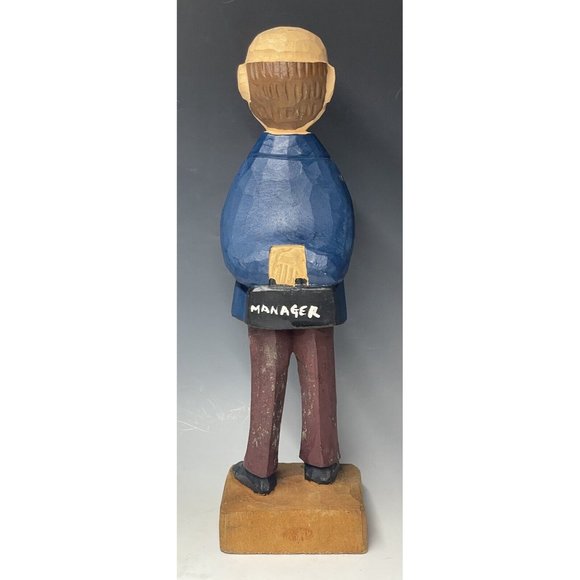 12" Vintage Hand Carved Wooden Statue Manager Businessman Wood Carving Art - Picture 9 of 10
